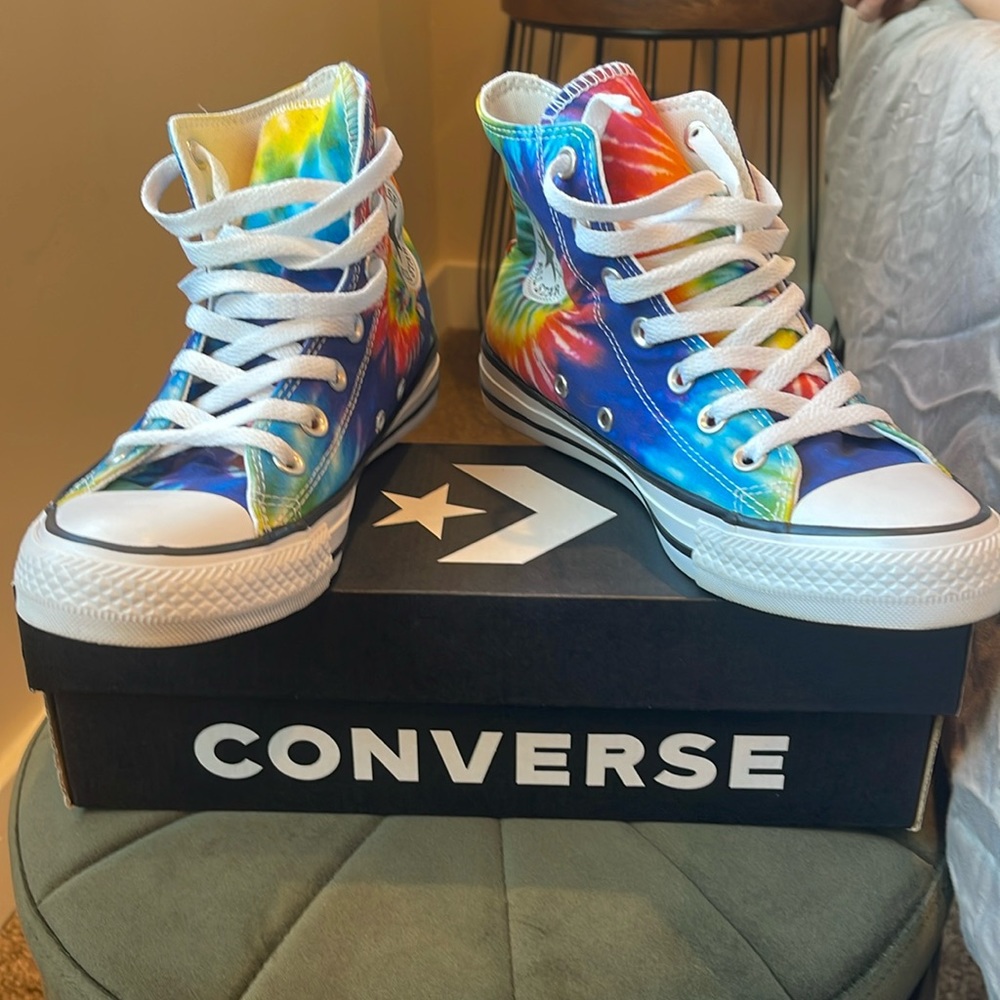 Tie-Dye Converse, worn once or twice. They’re in great condition.